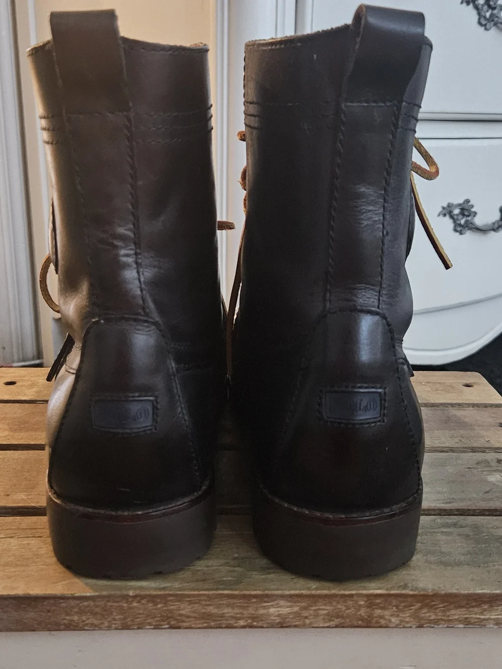Ralph Lauren Newport Navy Leather Lace-Up Ranger Boots. Size: 11